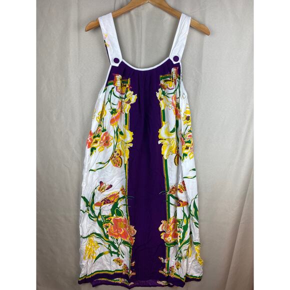 Woman’s Batik Kraton Mas Sleeveless Midi Dress sz OSFM Purple Floral Butterfly - Picture 1 of 10